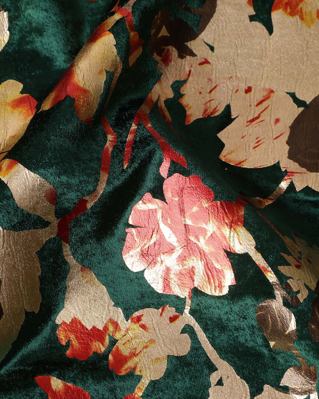 Forest Green Burnout Floral Synthetic Blended Velvet Fabric