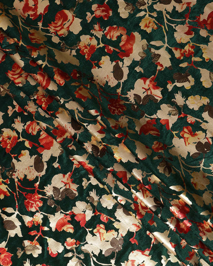 Forest Green Burnout Floral Synthetic Blended Velvet Fabric