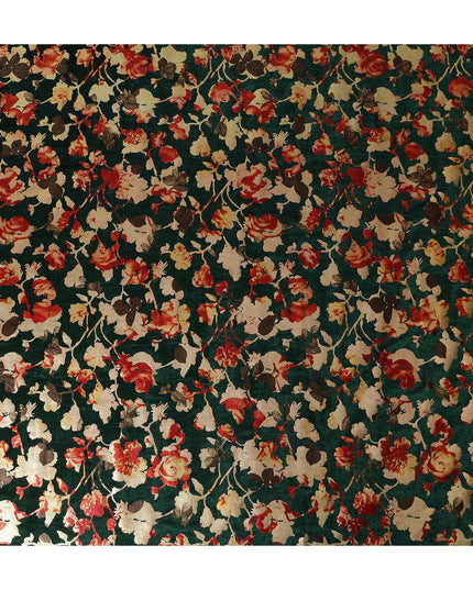 Forest Green Burnout Floral Synthetic Blended Velvet Fabric