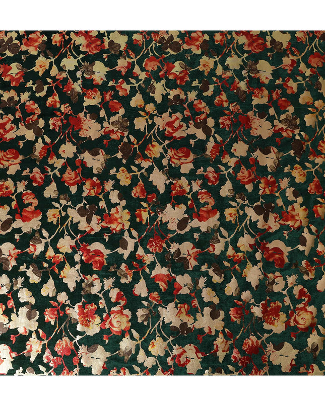 Forest Green Burnout Floral Synthetic Blended Velvet Fabric