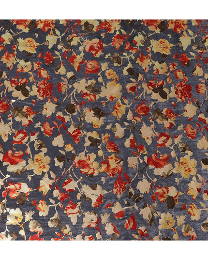 Charcoal Grey Burnout Floral Synthetic Blended Velvet Fabric