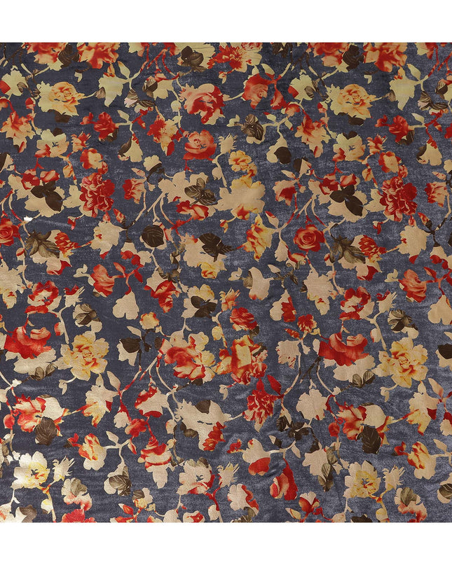 Charcoal Grey Burnout Floral Synthetic Blended Velvet Fabric