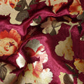 Wine Maroon Burnout Floral Synthetic Blended Velvet Fabric