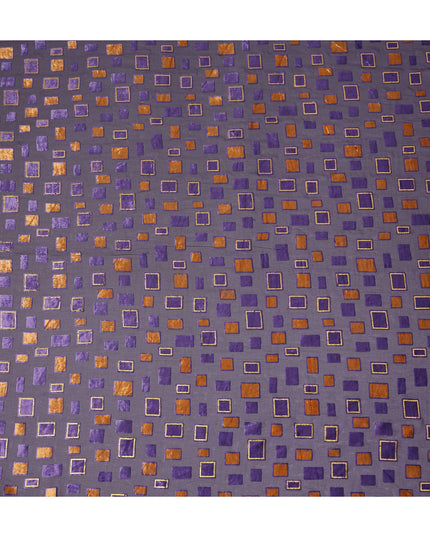 Purple and Copper Geometric Square Printed Synthetic Burnout Chiffon Velvet Fabric 140 Cms Width Lightweight Soft Draping Material India-D28171