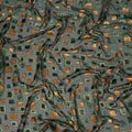 Green and Copper Geometric Square Printed Synthetic Burnout Chiffon Velvet Fabric 140 Cms Width India-D28172