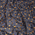 Grey and Navy Blue Geometric Square Printed Synthetic Burnout Chiffon Velvet Fabric 140 Cms Width India-D28174