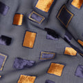Grey and Navy Blue Geometric Square Printed Synthetic Burnout Chiffon Velvet Fabric 140 Cms Width India-D28174