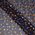 Grey and Navy Blue Geometric Square Printed Synthetic Burnout Chiffon Velvet Fabric 140 Cms Width India-D28174