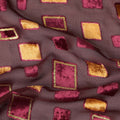 Brown and Maroon Geometric Square Printed Synthetic Burnout Chiffon Velvet Fabric 140 Cms Width India-D28173