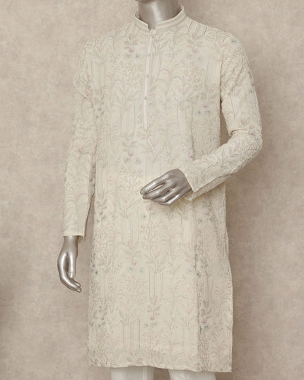 White Georgette Men's Kurta Pajama - D29326