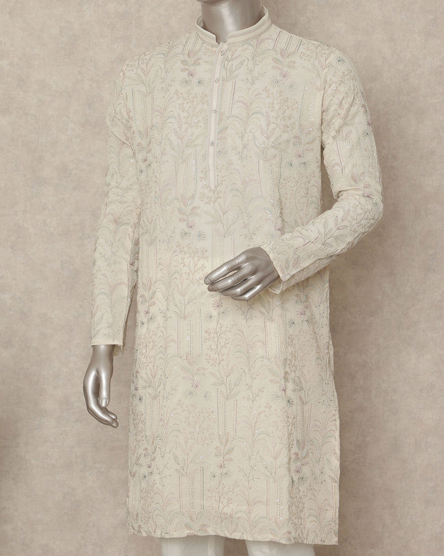 White Georgette Men's Kurta Pajama - D29326
