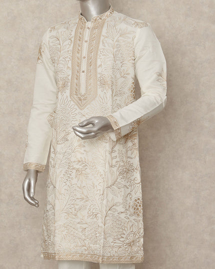 White Silk Men's Kurta Pajama - D29294