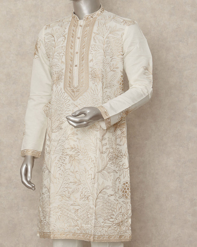 White Silk Men's Kurta Pajama - D29294