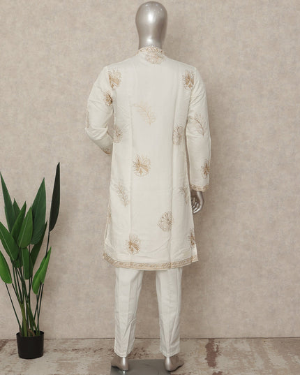 White Silk Men's Kurta Pajama - D29294