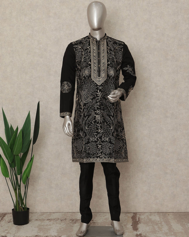 Black Silk Men's Kurta Pajama - D29293