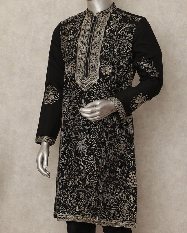 Black Silk Men's Kurta Pajama - D29293