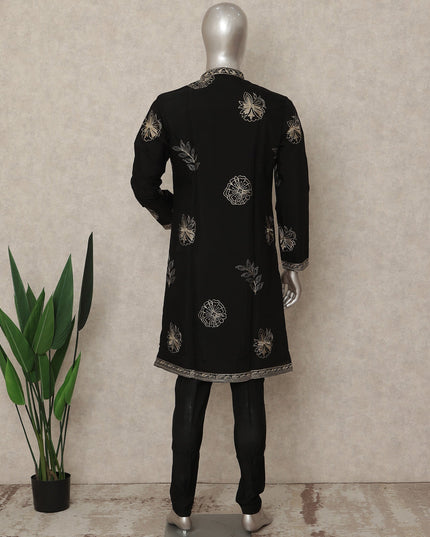 Black Silk Men's Kurta Pajama - D29293