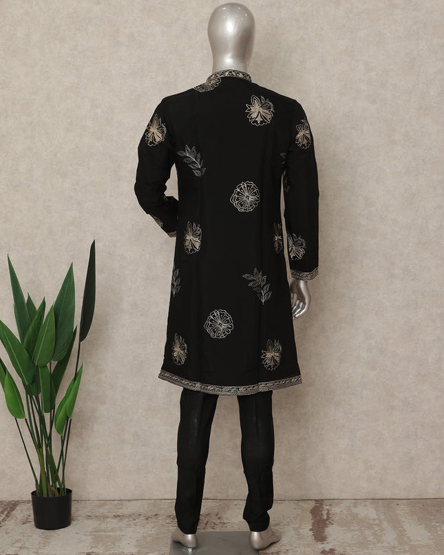 Black Silk Men's Kurta Pajama - D29293