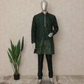 Bottle Green Sequin Kurta Pyjama Set for Men