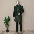 Bottle Green Sequin Kurta Pyjama Set for Men