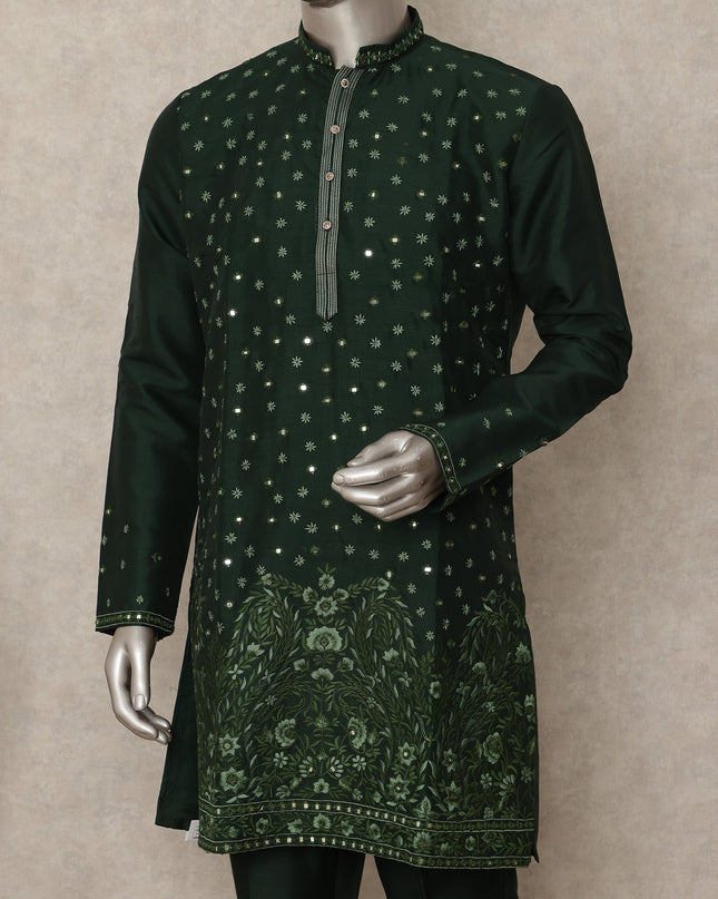Bottle Green Sequin Kurta Pyjama Set for Men