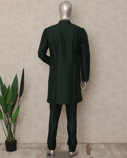 Bottle Green Sequin Kurta Pyjama Set for Men