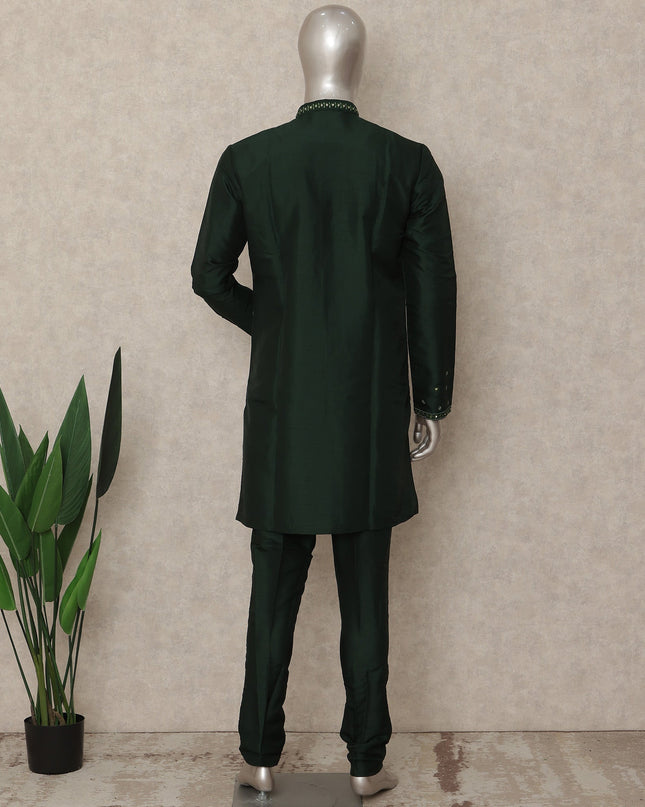 Bottle Green Sequin Kurta Pyjama Set for Men