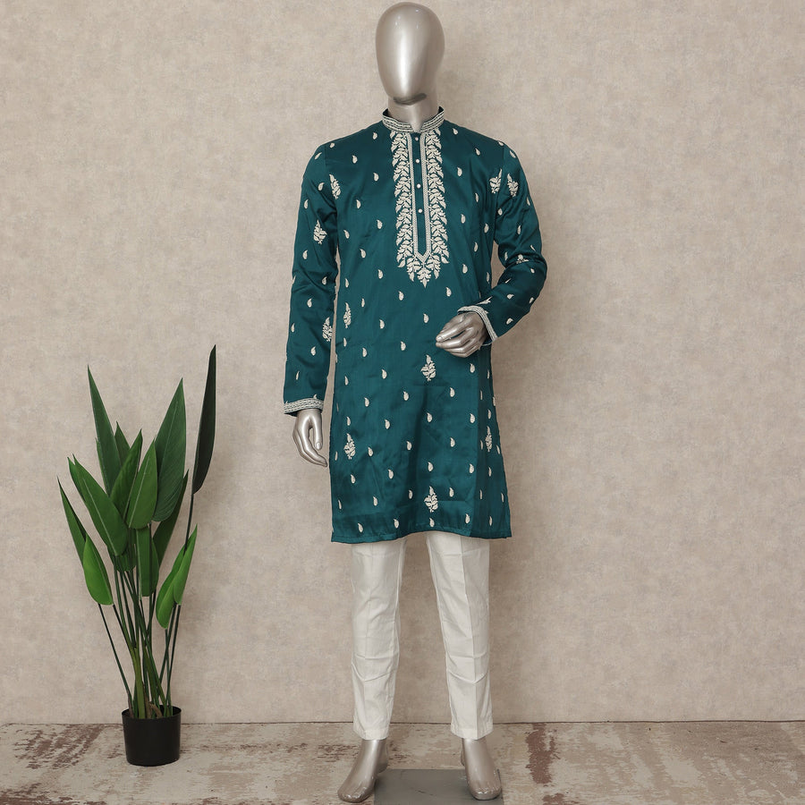 Green Silk Men's Kurta Pajama - D29321