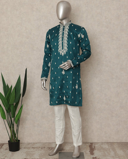Green Silk Men's Kurta Pajama - D29321