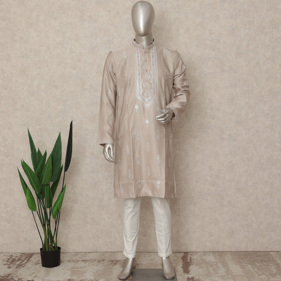 Beige Silk Men's Kurta Pajama - D29316