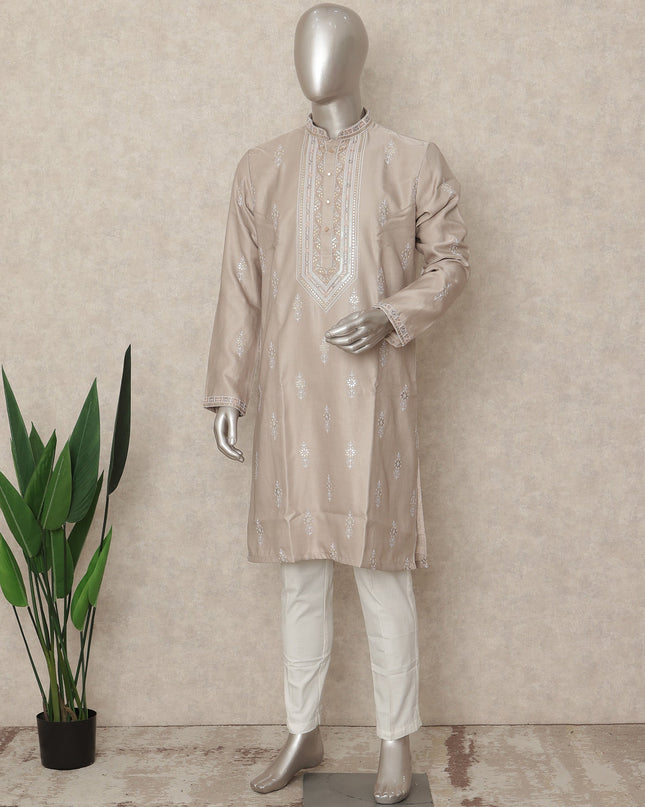 Beige Silk Men's Kurta Pajama - D29316
