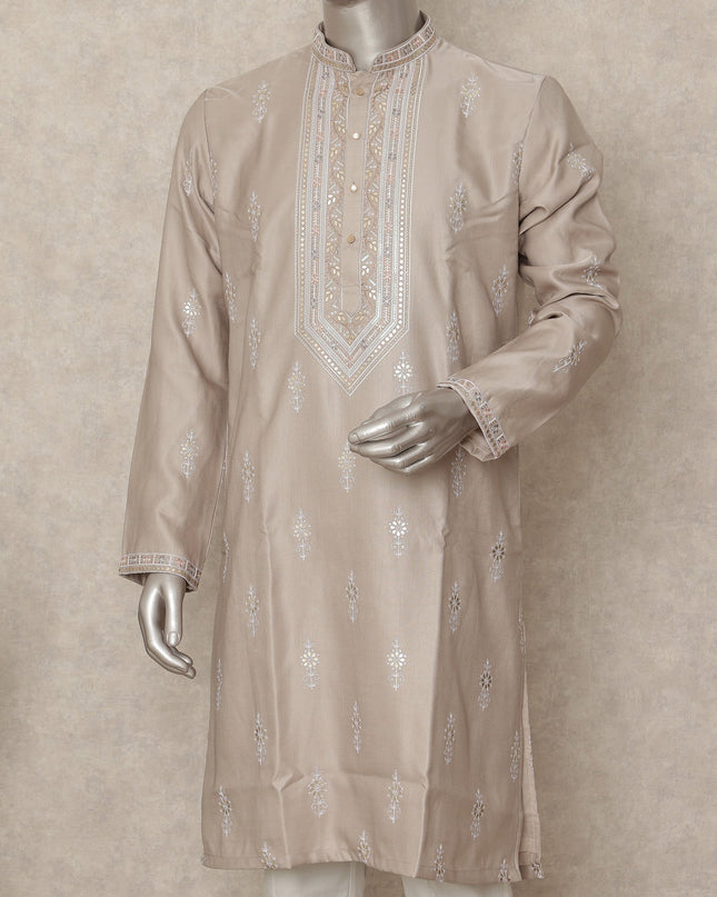 Beige Silk Men's Kurta Pajama - D29316