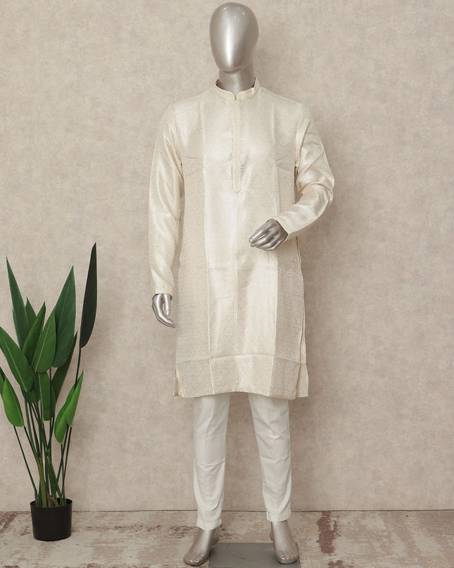 Beige Banarsi Silk Men's Kurta Pajama - D29283