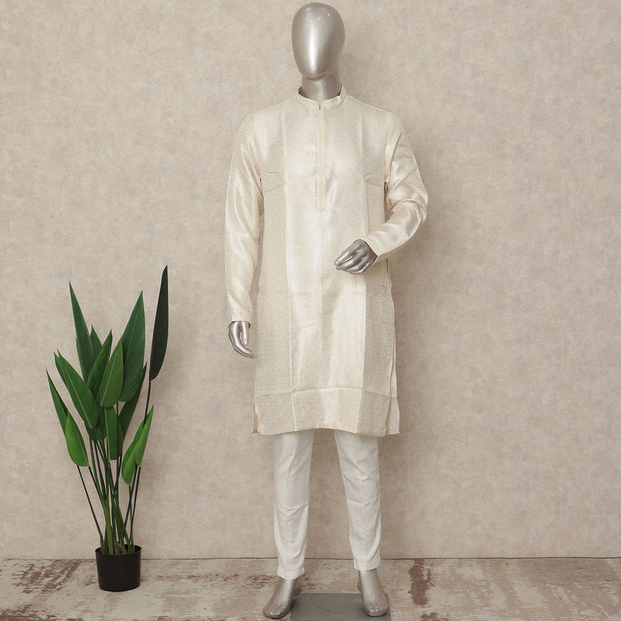 Beige Banarsi Silk Men's Kurta Pajama - D29283