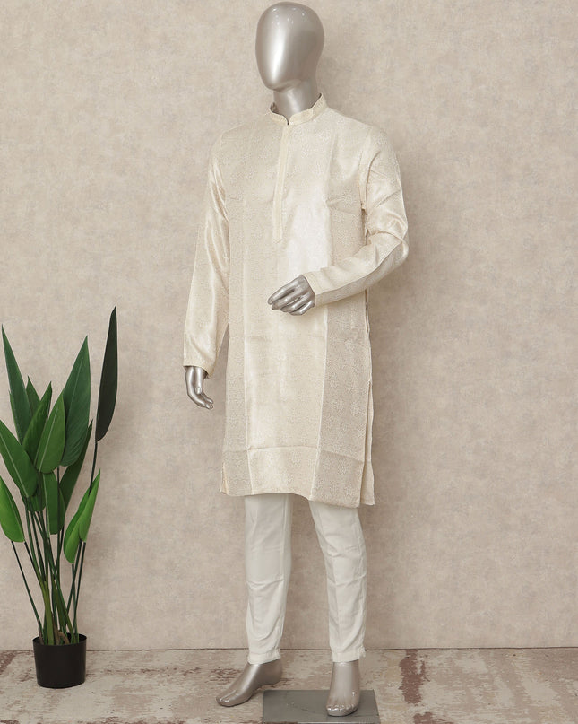 Beige Banarsi Silk Men's Kurta Pajama - D29283