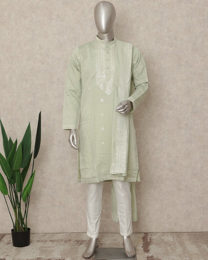 Green Silk Men's Kurta Pajama - D29312