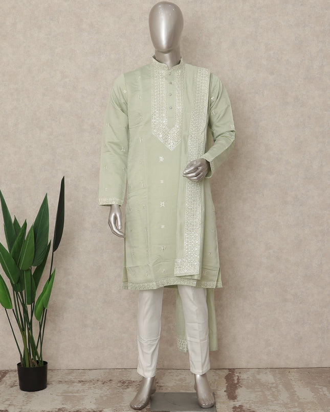 Green Silk Men's Kurta Pajama - D29312