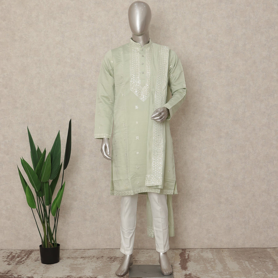 Green Silk Men's Kurta Pajama - D29312