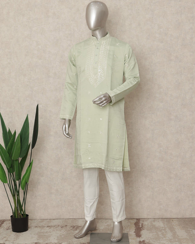 Green Silk Men's Kurta Pajama - D29312