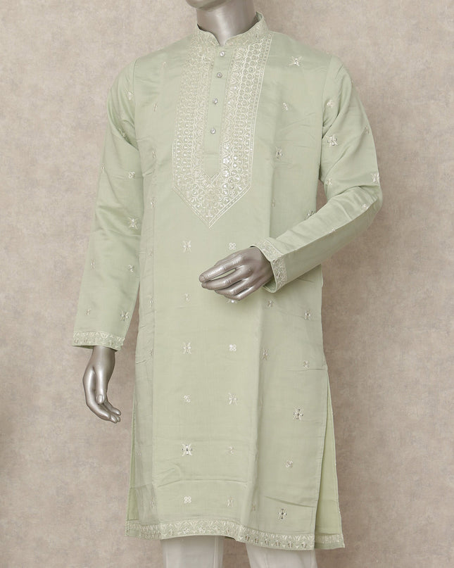 Green Silk Men's Kurta Pajama - D29312