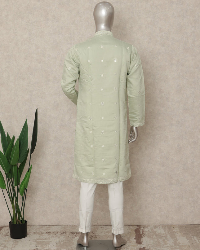 Green Silk Men's Kurta Pajama - D29312