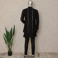 Jet Black Linen Sherwani Kurta Pyjama Set Men