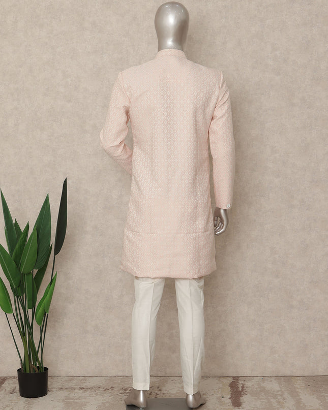 Pastel Pink Cotton Blend Long Kurta Set Men