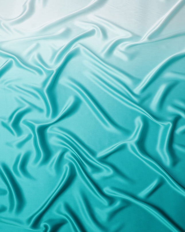 Aqua Teal Ombre Pure Silk Satin Fabric Smooth Glossy Luxurious Flowing Draping Material Elegant Gradient Design 110 Cms Width Premium Quality Soft Finish South Korea Origin-D28881 Regal Fabrics