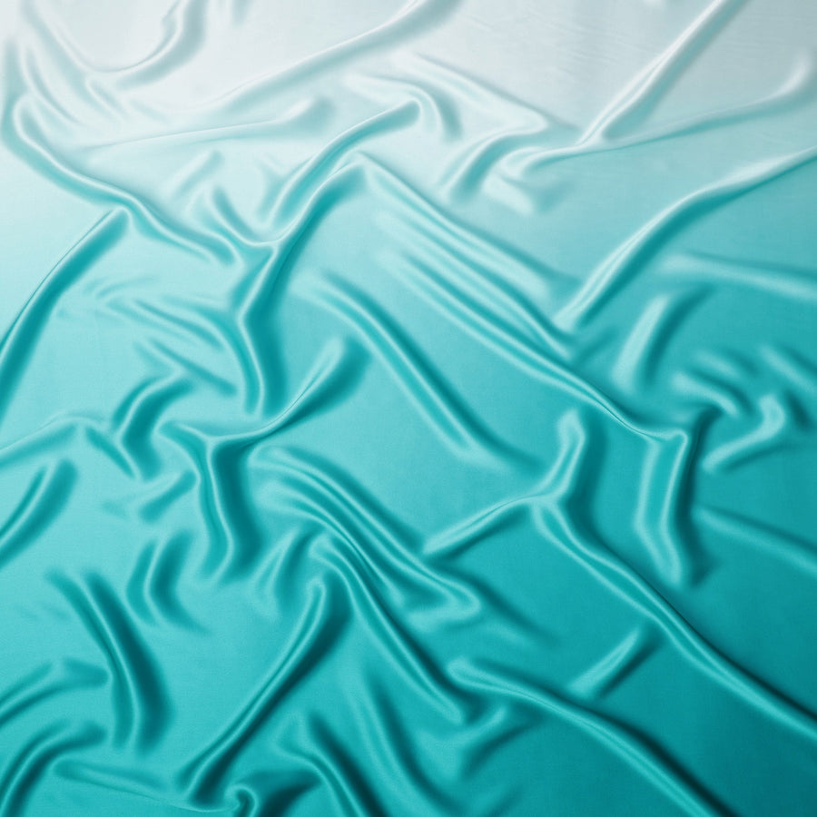 Aqua Teal Ombre Pure Silk Satin Fabric Smooth Glossy Luxurious Flowing Draping Material Elegant Gradient Design 110 Cms Width Premium Quality Soft Finish South Korea Origin-D28881 Regal Fabrics