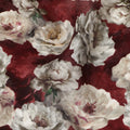 Red Vintage Floral Blossom Print Viscose Crepe Fabric, 110 Cms Width, Made in India-D28261