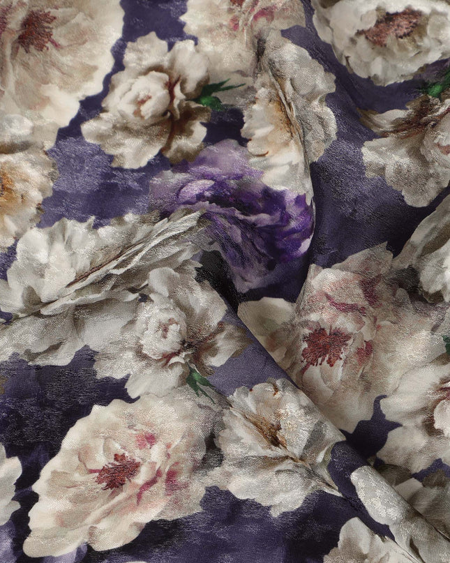 Purple Floral Printed Cotton Satin Fabric 110 Cms Width Soft Smooth Lustrous Dress Material India-D27965 - Regal Fabrics
