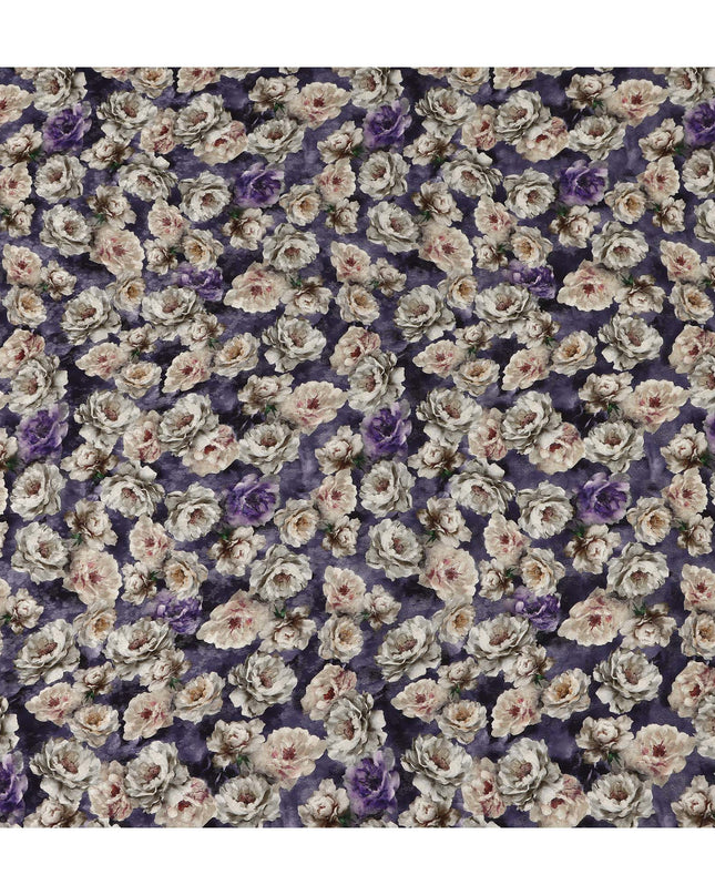 Purple Floral Printed Cotton Satin Fabric 110 Cms Width Soft Smooth Lustrous Dress Material India-D27965 - Regal Fabrics