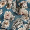 Teal Blue Vintage Floral Bouquet Print Viscose Crepe Fabric, 110 Cms Width, Made in India-D28260