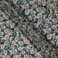 Teal Blue Vintage Floral Bouquet Print Viscose Crepe Fabric, 110 Cms Width, Made in India-D28260